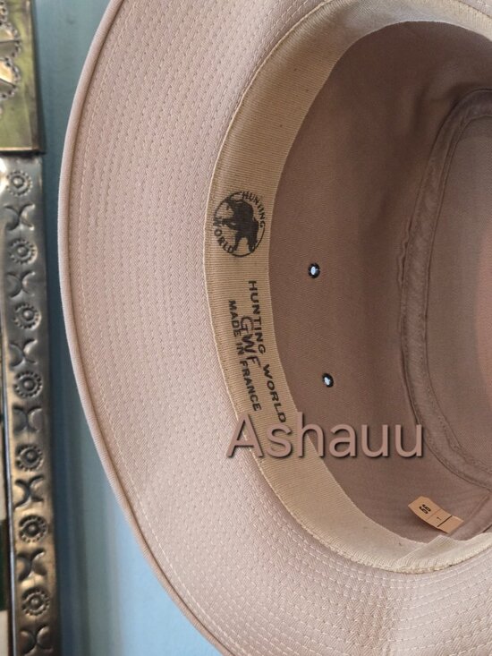 RARE Vintage 80s Fedora Hat Made in France 56 7 Tan Beige Herringbone Safari Hat main image 9